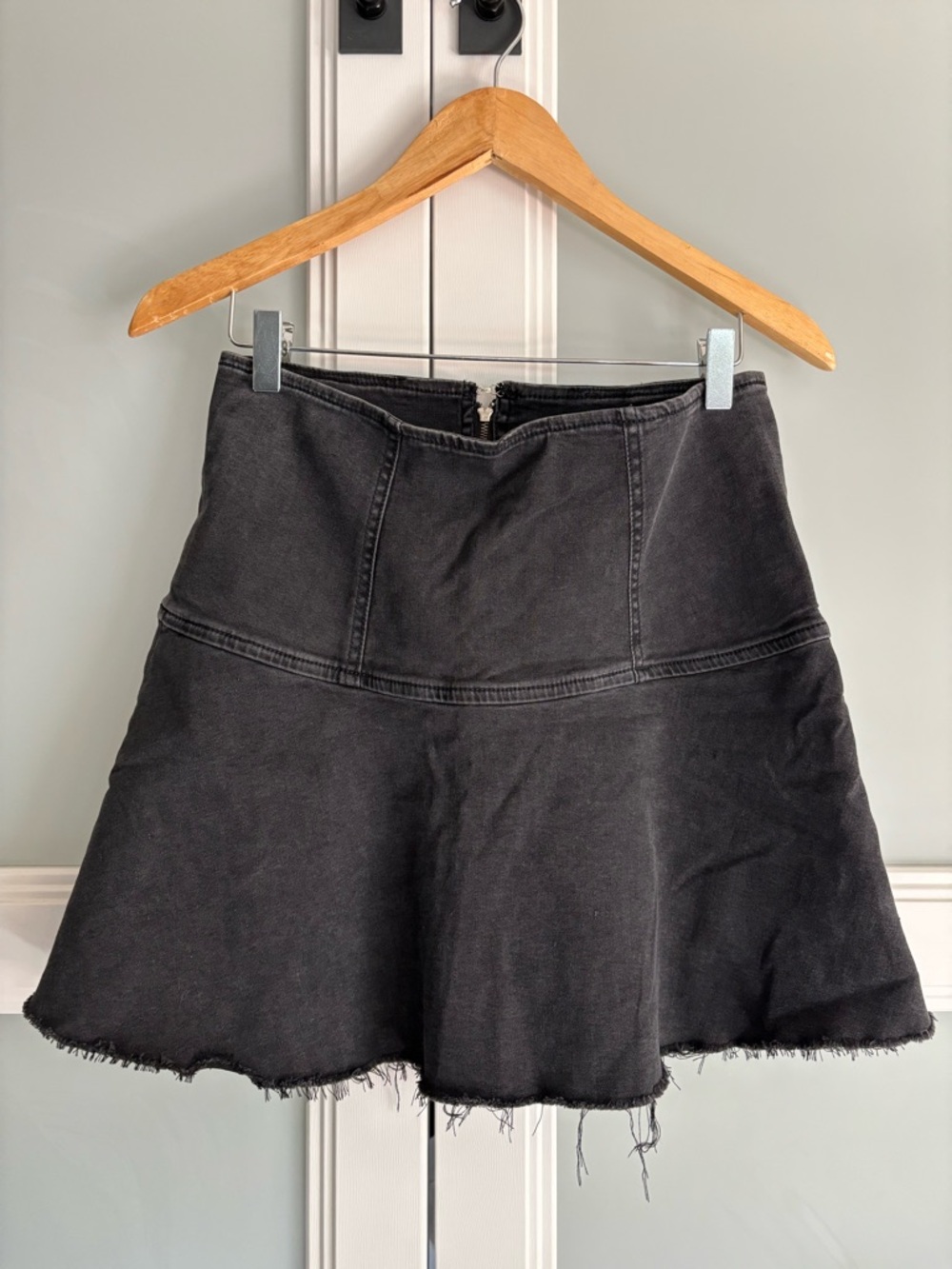 We The Free Highlands Black Denim Mini Skirt | Raw Hem | Size 4